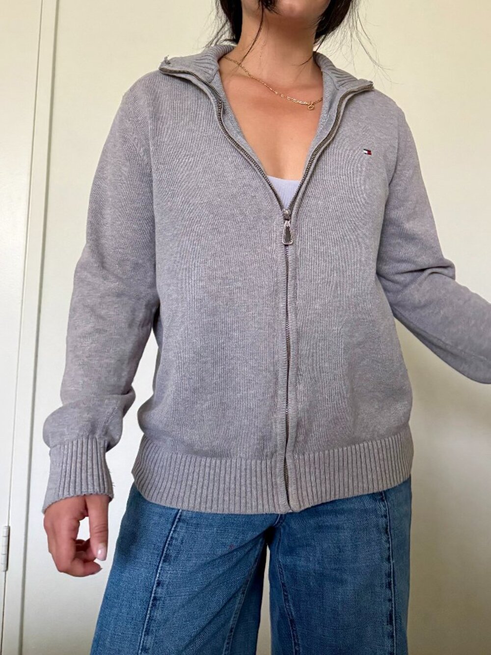 mens tommy hilfiger full zip grey sweater